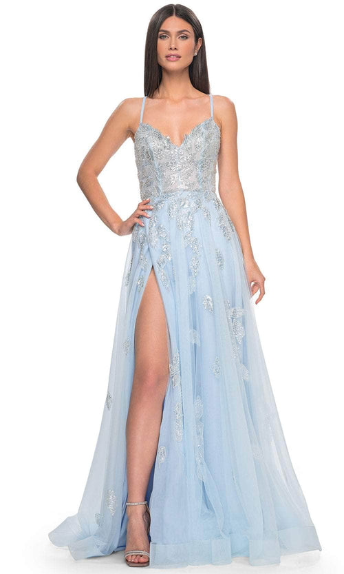La Femme 32090 V-Neck Beaded Foliage Prom Gown