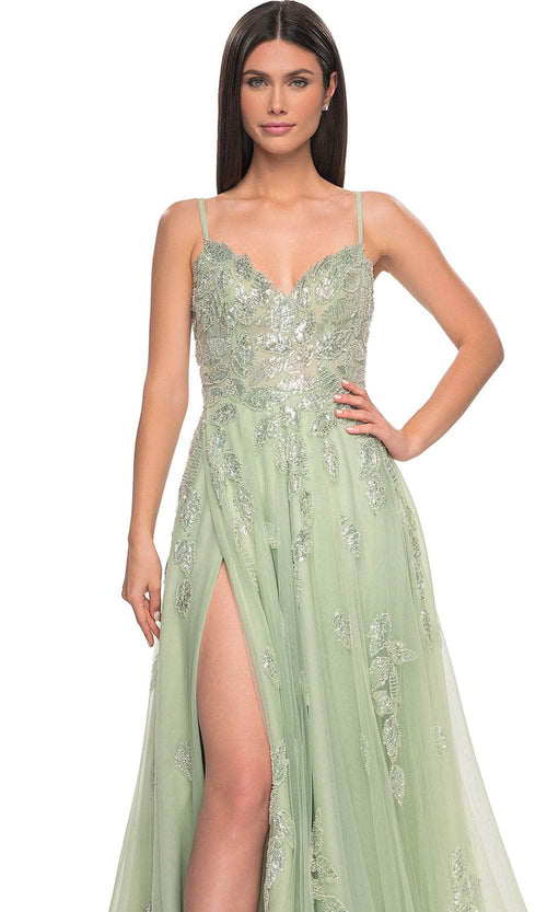 La Femme 32090 V-Neck Beaded Foliage Prom Gown