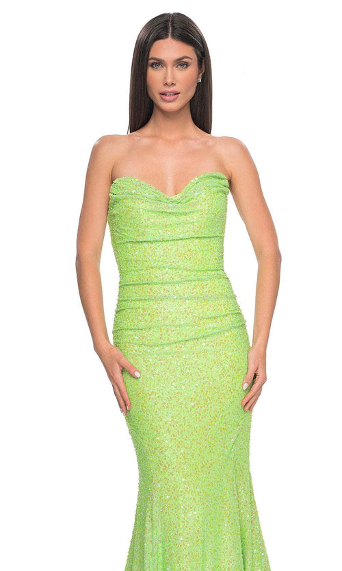 La Femme 32092 Sweetheart Ruched Sequin Prom Gown