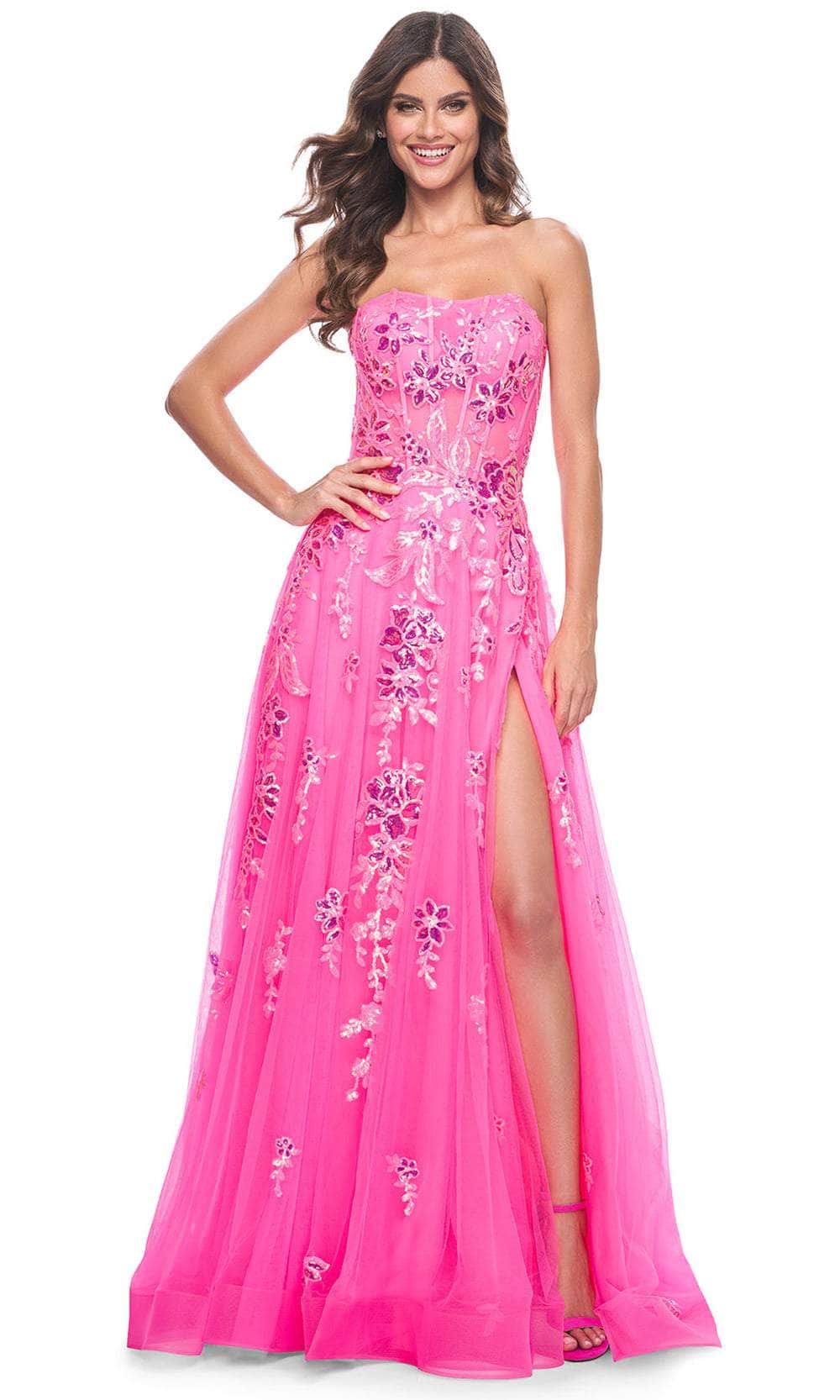 La Femme 32137 Strapless Sequin Floral Prom Gown – SuitUSA