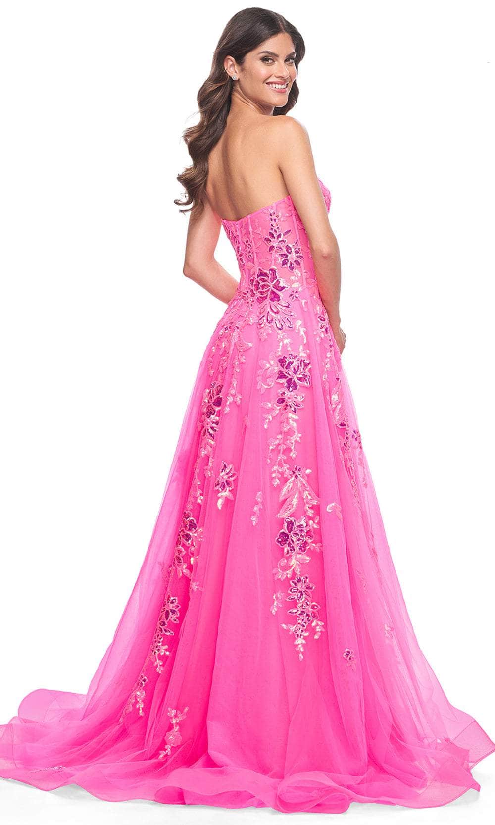 La Femme 32137 Strapless Sequin Floral Prom Gown