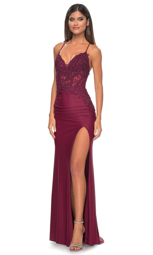 La Femme 32139 Illusion Floral Prom Dress