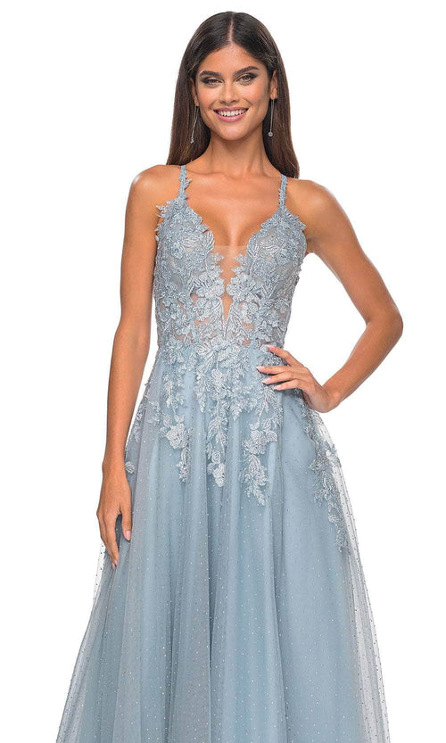 La Femme 32147 Lace Applique Prom Dress with Slit
