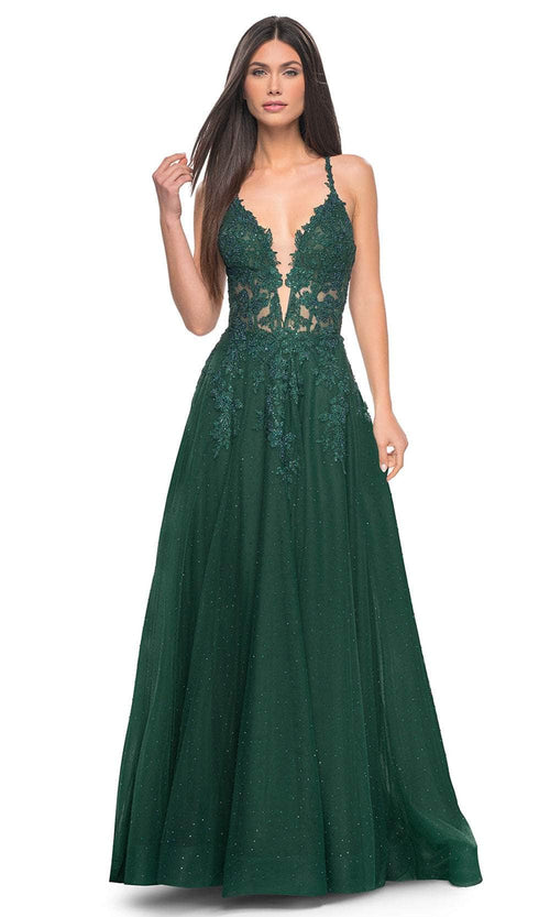 La Femme 32147 Lace Applique Prom Dress with Slit