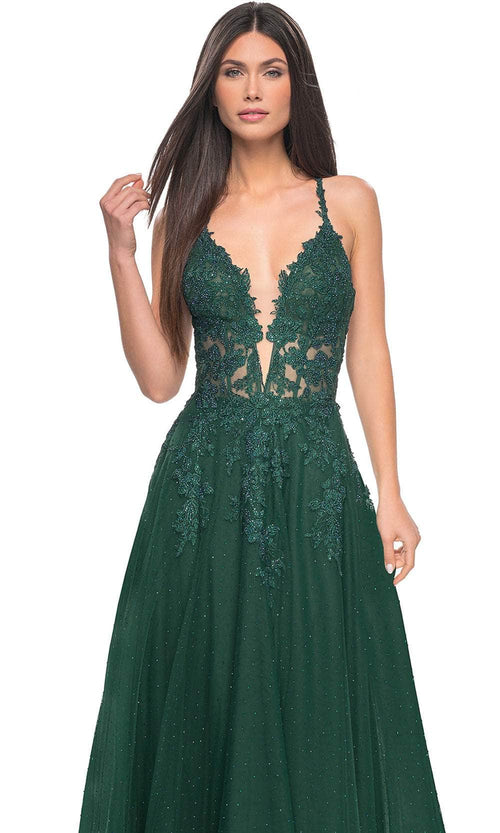 La Femme 32147 Lace Applique Prom Dress with Slit
