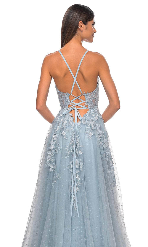 La Femme 32147 Lace Applique Prom Dress with Slit