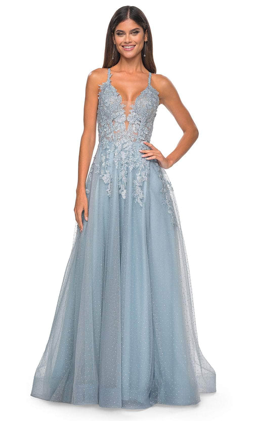 La Femme 32147 Lace Applique Prom Dress with Slit