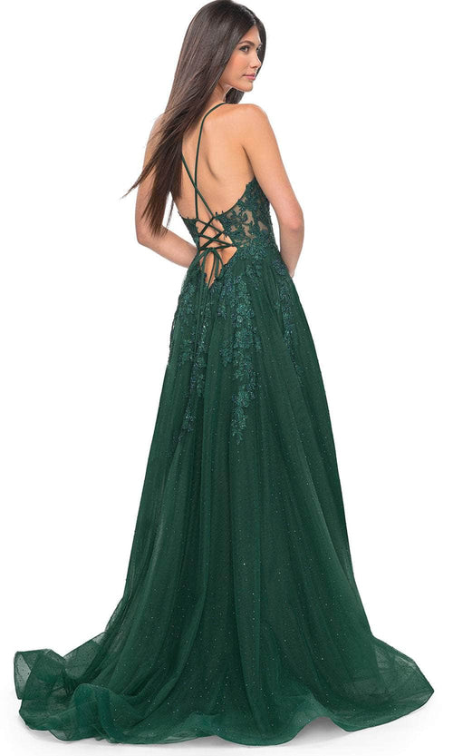 La Femme 32147 Lace Applique Prom Dress with Slit