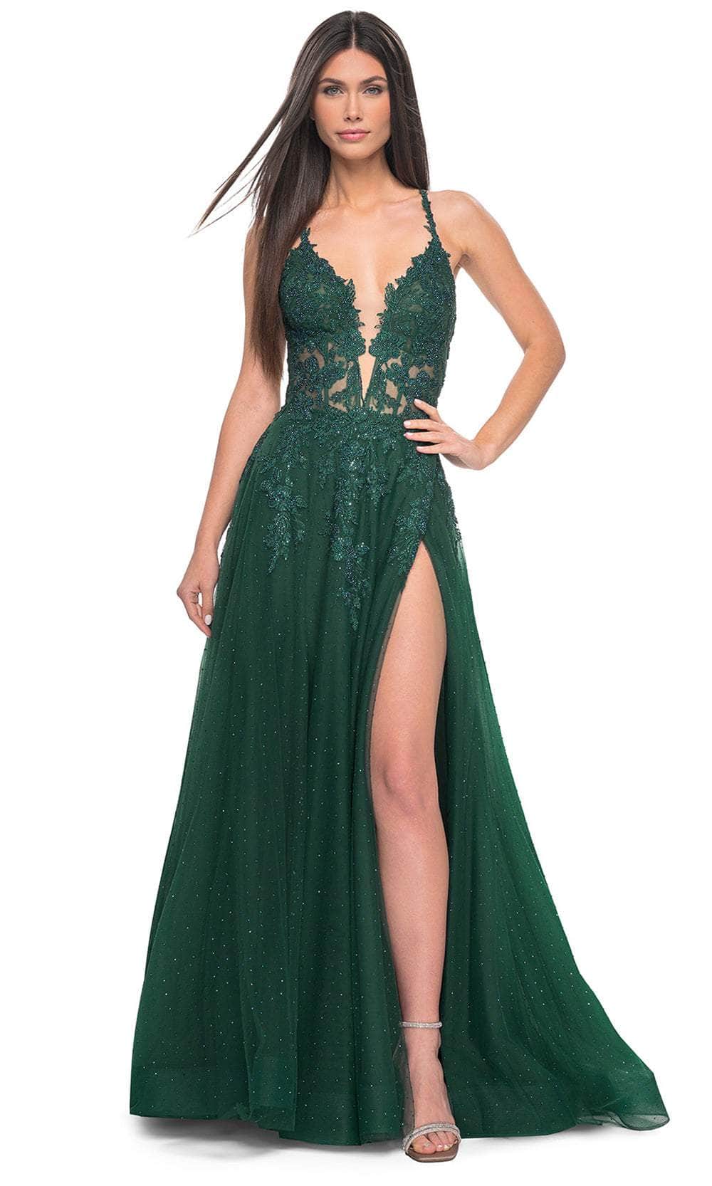 La Femme 32147 Lace Applique Prom Dress with Slit