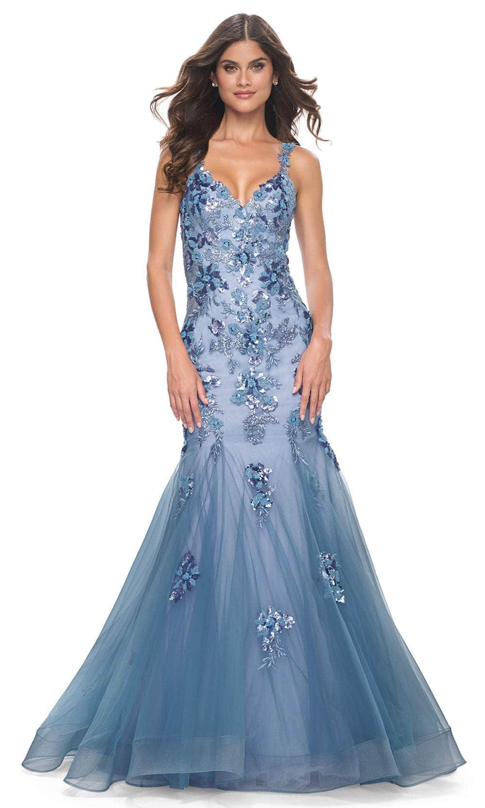 La Femme 32192 Floral Applique Open Back Prom Gown – SuitUSA