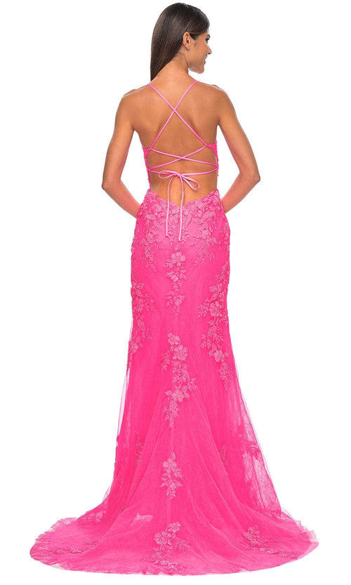 La Femme 32205 Embroidered Plunging Neckline Prom Gown