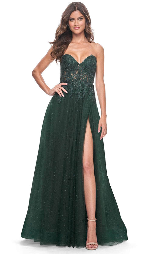 La Femme 32253 Embroidered Strapless A-Line Prom Gown