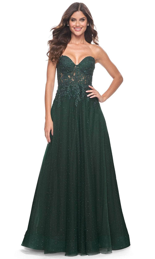 La Femme 32253 Embroidered Strapless A-Line Prom Gown