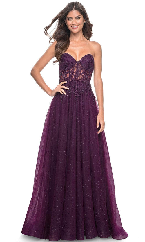 La Femme 32253 Embroidered Strapless A-Line Prom Gown