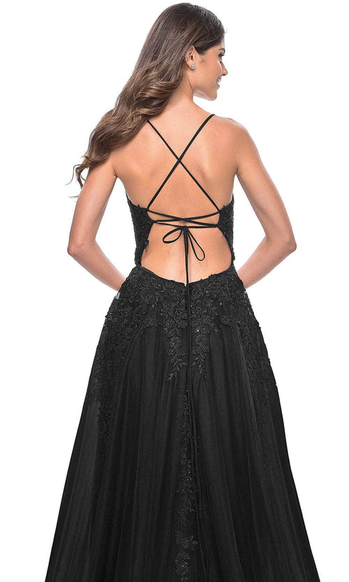 La Femme 32303 V Neck Embroidered Tulle Prom Gown