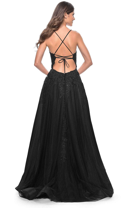 La Femme 32303 V Neck Embroidered Tulle Prom Gown