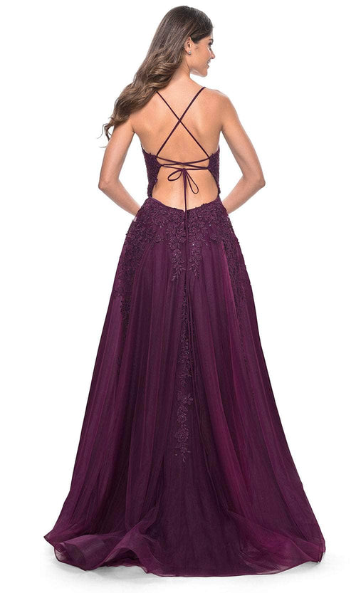 La Femme 32303 V Neck Embroidered Tulle Prom Gown