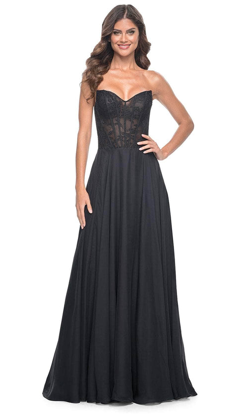 La Femme 32311 Sweetheart Lace Sheer Bodice Prom Dress
