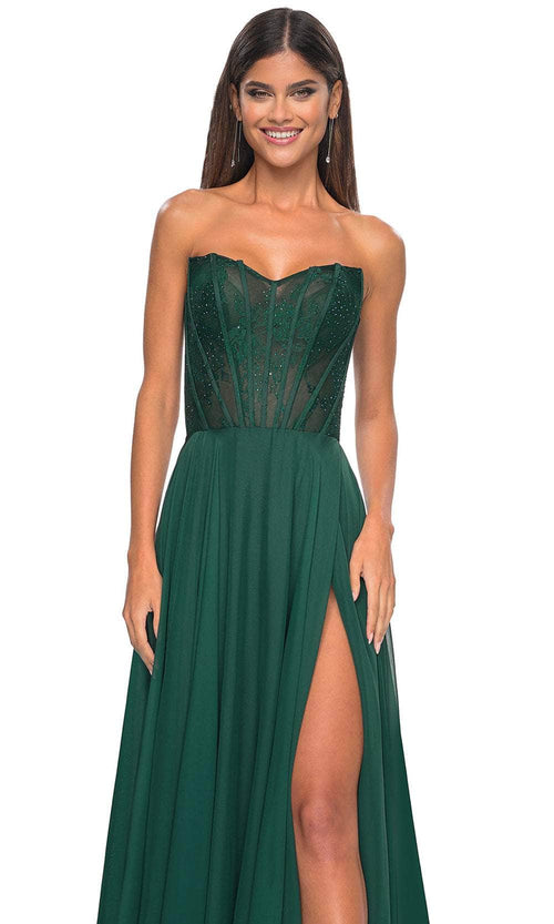 La Femme 32311 Sweetheart Lace Sheer Bodice Prom Dress