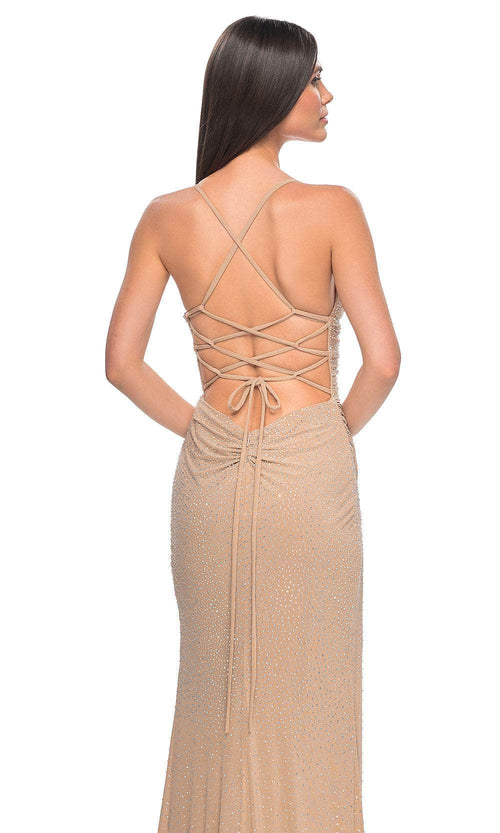 La Femme 32318 Open Tie Back Beaded Prom Gown