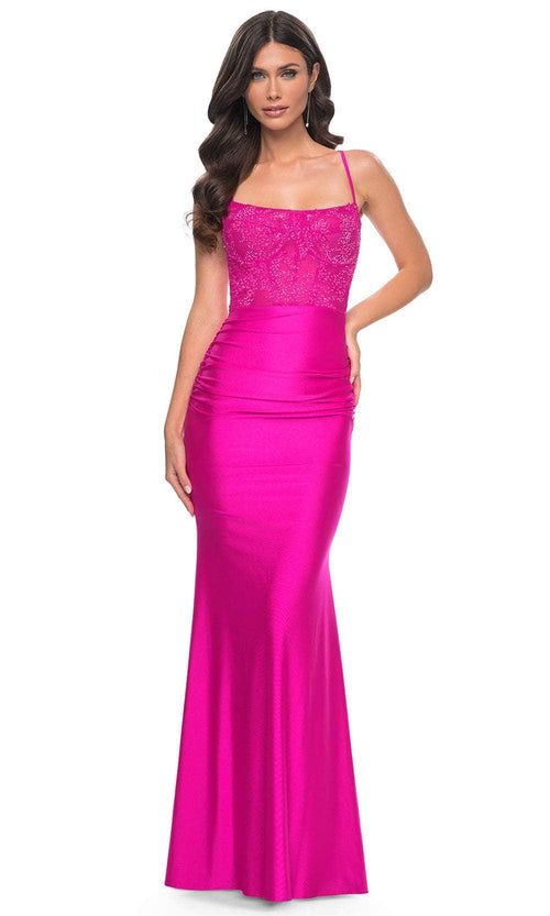 La Femme 32322 Fitted Lace Corset Bodice Prom Gown