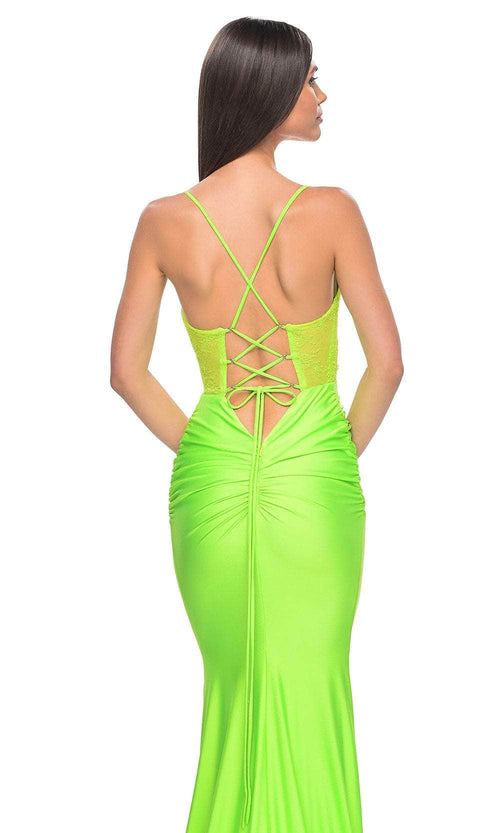 La Femme 32322 Fitted Lace Corset Bodice Prom Gown