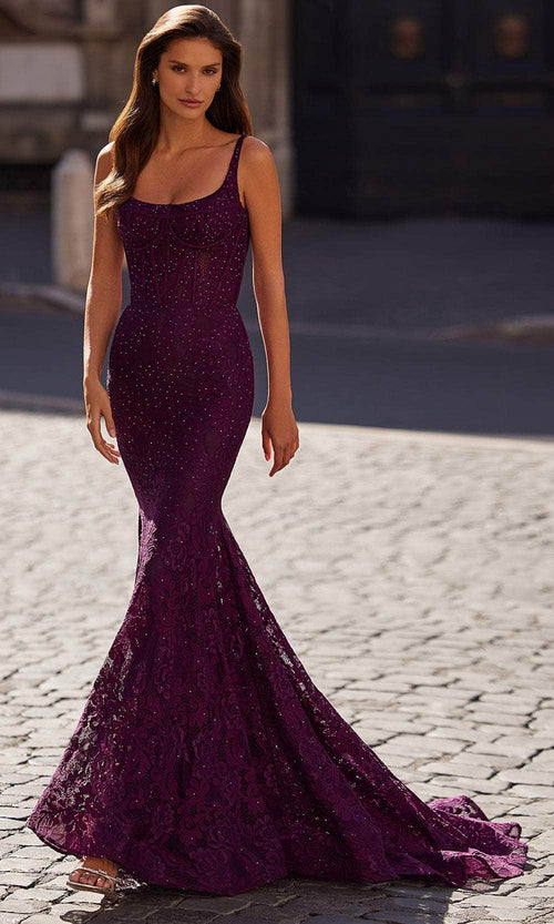 La Femme 32420 Floral Lace Scoop Neck Prom Gown