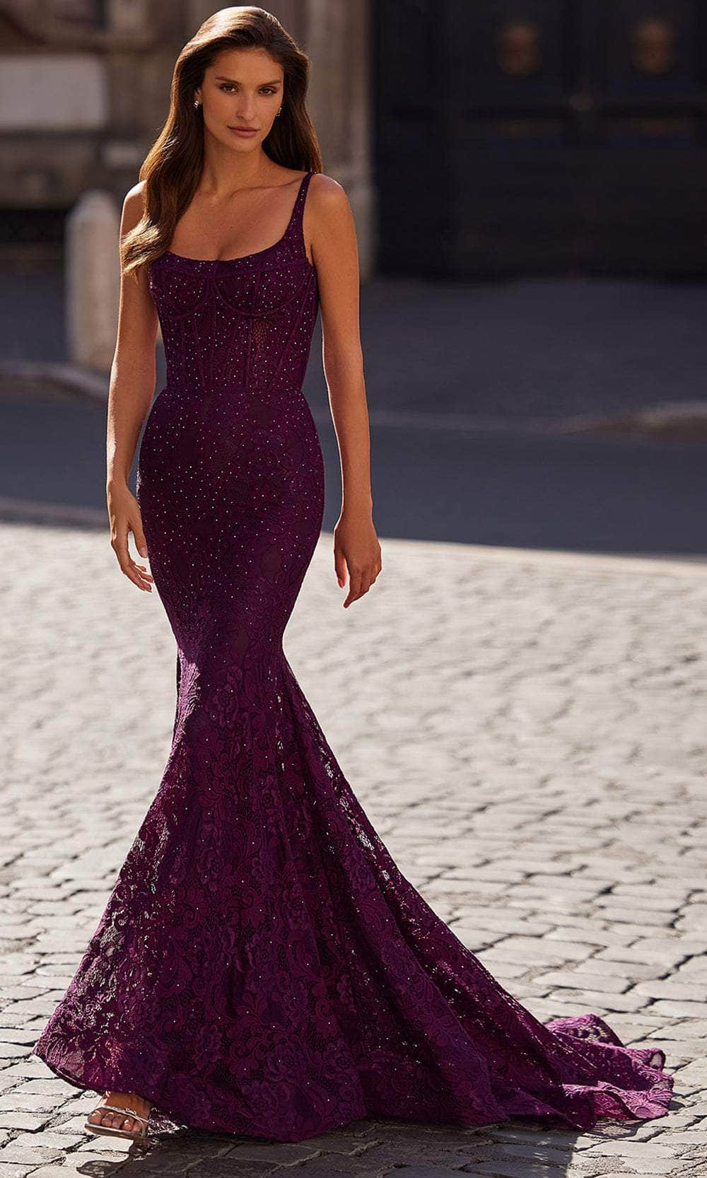 La Femme 32420 Floral Lace Scoop Neck Prom Gown