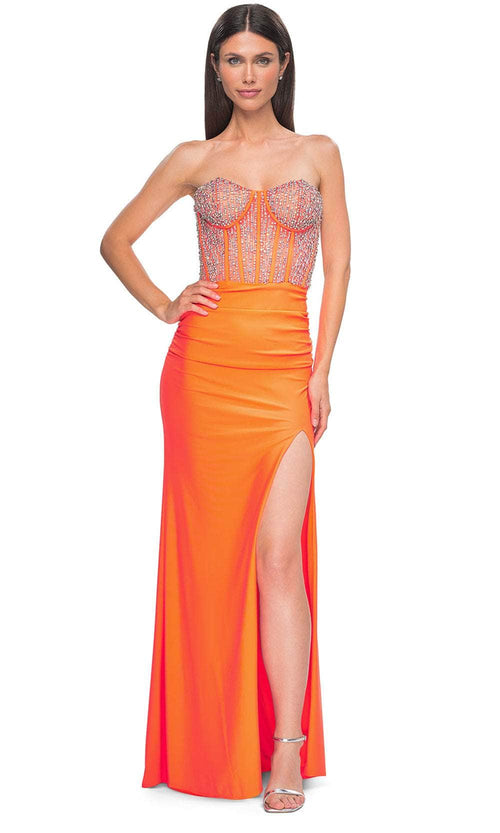 La Femme 32669 Strapless Rhinestone Embellished Prom Gown