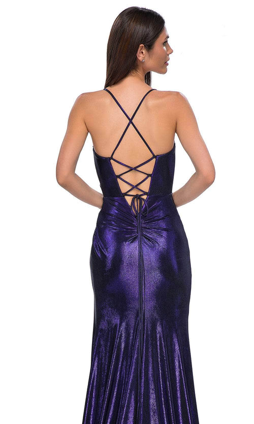 La Femme 32884 Sleeveless Metallic Jersey Prom Gown