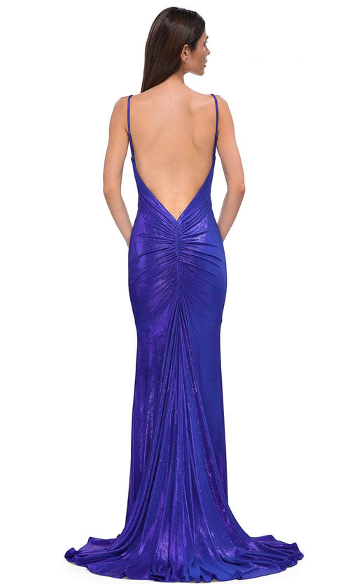 La Femme 32932 V-Neckline Brushed Metallic Jersey Prom Gown