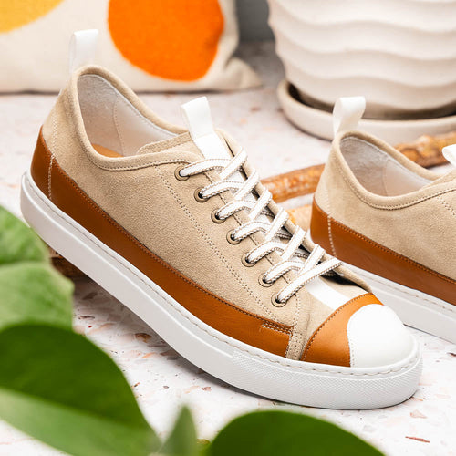Zelli Lando Sueded Goatskin Sneakers in Taupe | Made in Italy