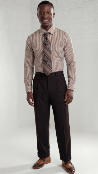 Mens Wide Leg Pants Classic Fit Pleated Pants in Color "Brown" 20.5 inch bottom Pants come lined to the knee. – SuitUSA