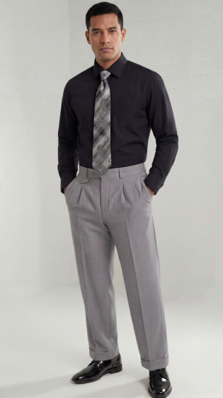 Mens Wide Leg Pants Classic Fit Pleated Pants in Color "Grey" 20.5 inch bottom Pants come lined to the knee. – SuitUSA