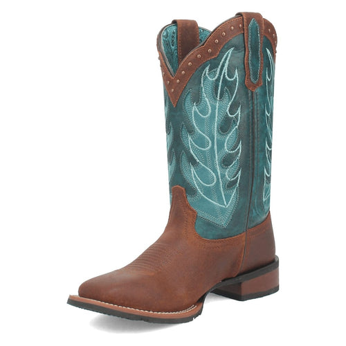 Laredo Women's Faye Broad Square Toe Leather Boots - Brown / Turquoise 3116 by Laredo Boots