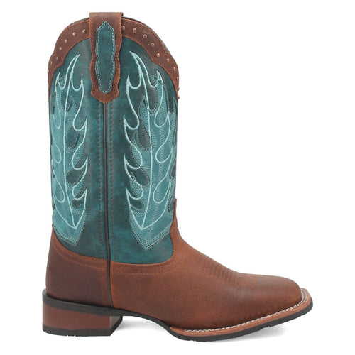 Laredo Women's Faye Broad Square Toe Leather Boots - Brown / Turquoise 3116 by Laredo Boots