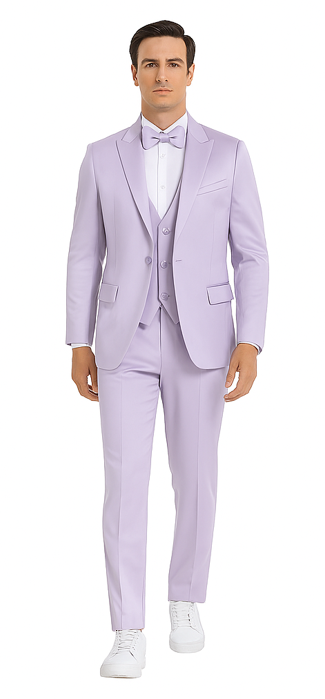 Lavender Satin 3 Piece Slim Fit Tazzio Men's Suit with Peak Lapel Jacket β Modern Design