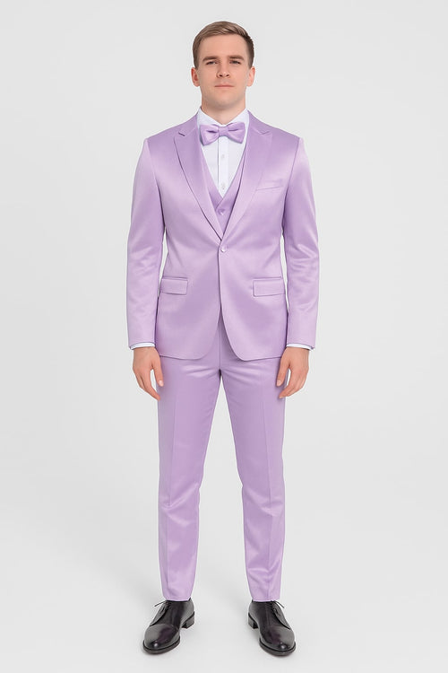 Lavender Satin Tuxedo Set - 4-Piece Statement for Weddings & Proms by Tazzio