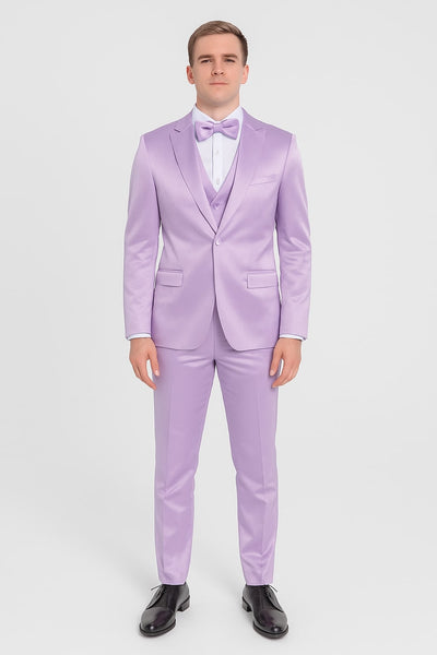 Lavender Satin Tuxedo Set - 4-Piece Statement for Weddings & Proms by Tazzio