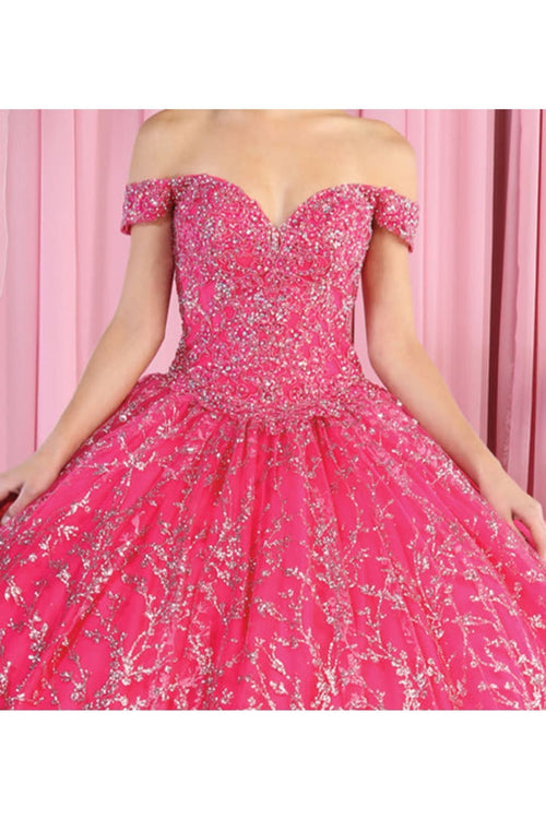 Off Shoulder Corset Quinceanera Glitter Ball Gown