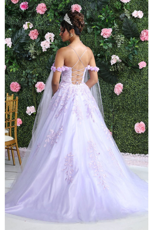 Layla K LK191 Strappy Back Cape Sleeves Beauty Pageant Ball Gown - Dress