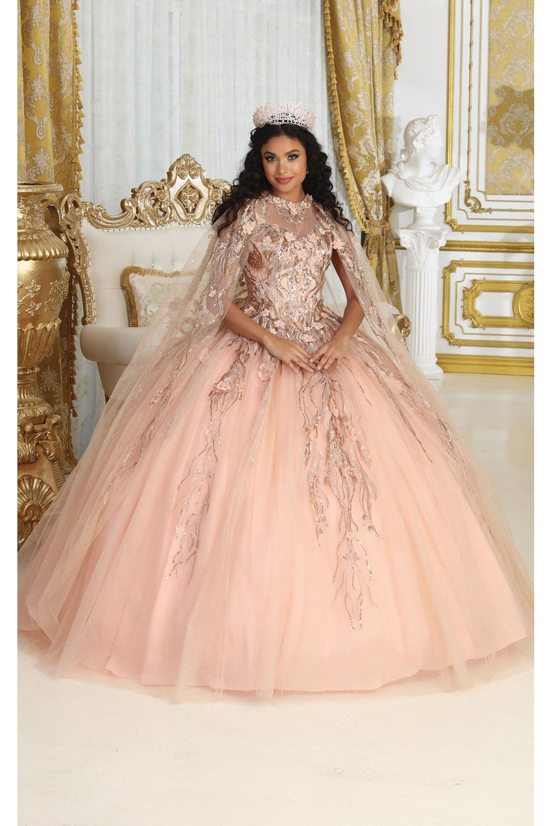 Layla K LK212 Halter Embroidery Detachable Cape Quinceanera Ball Gown - ROSE GOLD / 4 - Dress – SuitUSA
