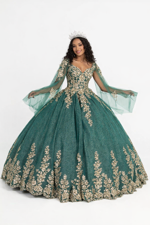 Layla K LK221 Cape Sleeves Corset Embroidered QuinceaƱera Ball Gown