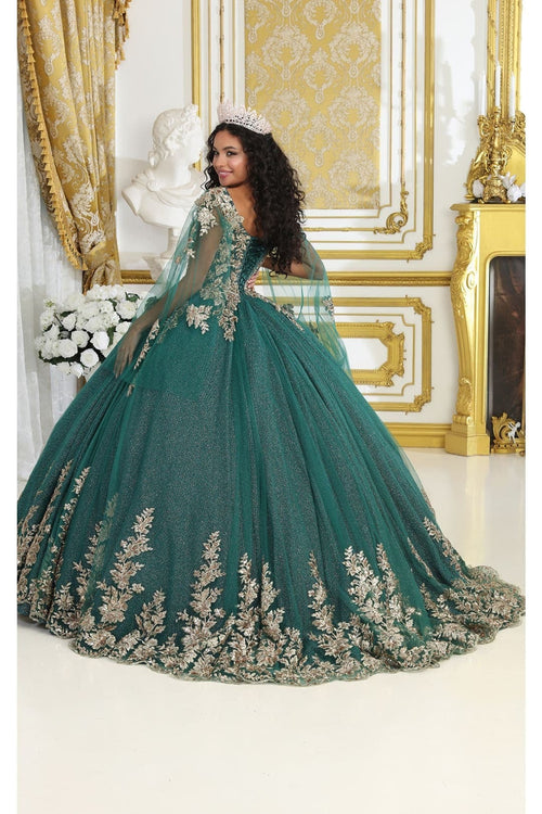 Layla K LK221 Cape Sleeves Corset Embroidered QuinceaƱera Ball Gown