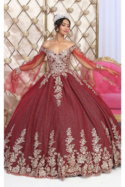 Layla K LK221 Cape Sleeves Corset Embroidered Quinceañera Ball Gown