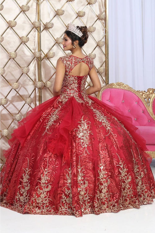 Layla K LK231 Glitter Tulle Gold Embroidered Prom Ball Gown - Dress