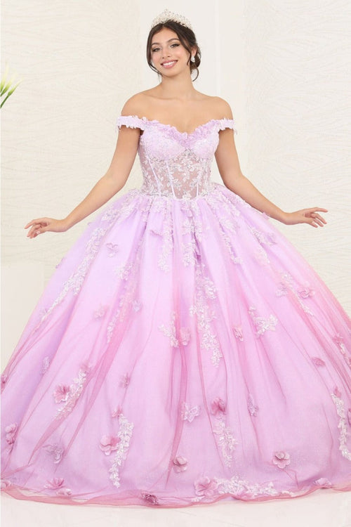 Layla K LK254 Off-Shoulder Glitter Embellished Lilac Quince Gown - Dress