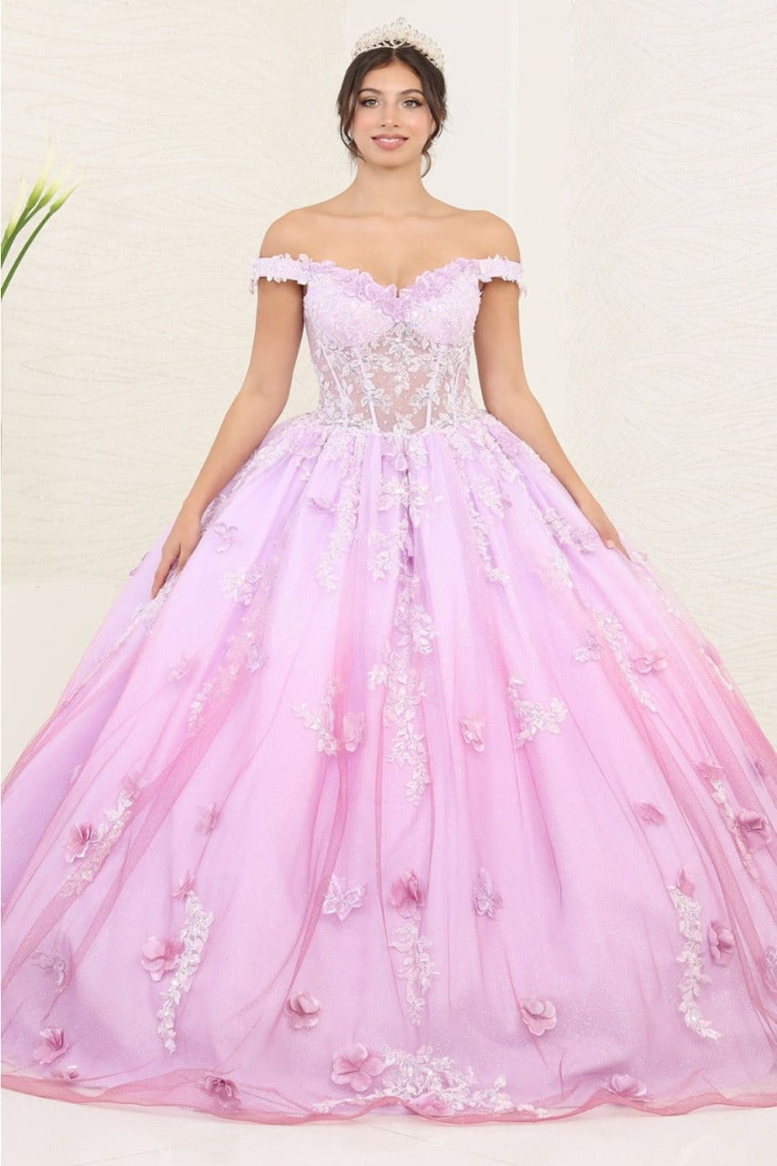 Layla K LK254 Off-Shoulder Glitter Embellished Lilac Quince Gown - LILAC / 4 - Dress – SuitUSA