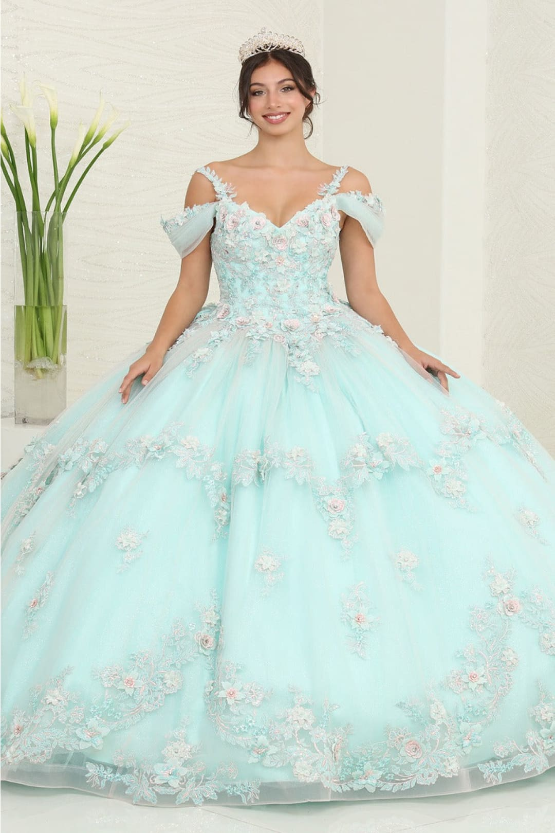 Layla K LK258 Sweetheart Mint Floral Masquerade Ball Gown - MINT / 4 - Dress – SuitUSA