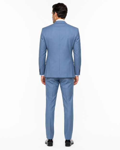 Men's Modern Fit Wool Suit in Steel Blue with Double Breasted Vest